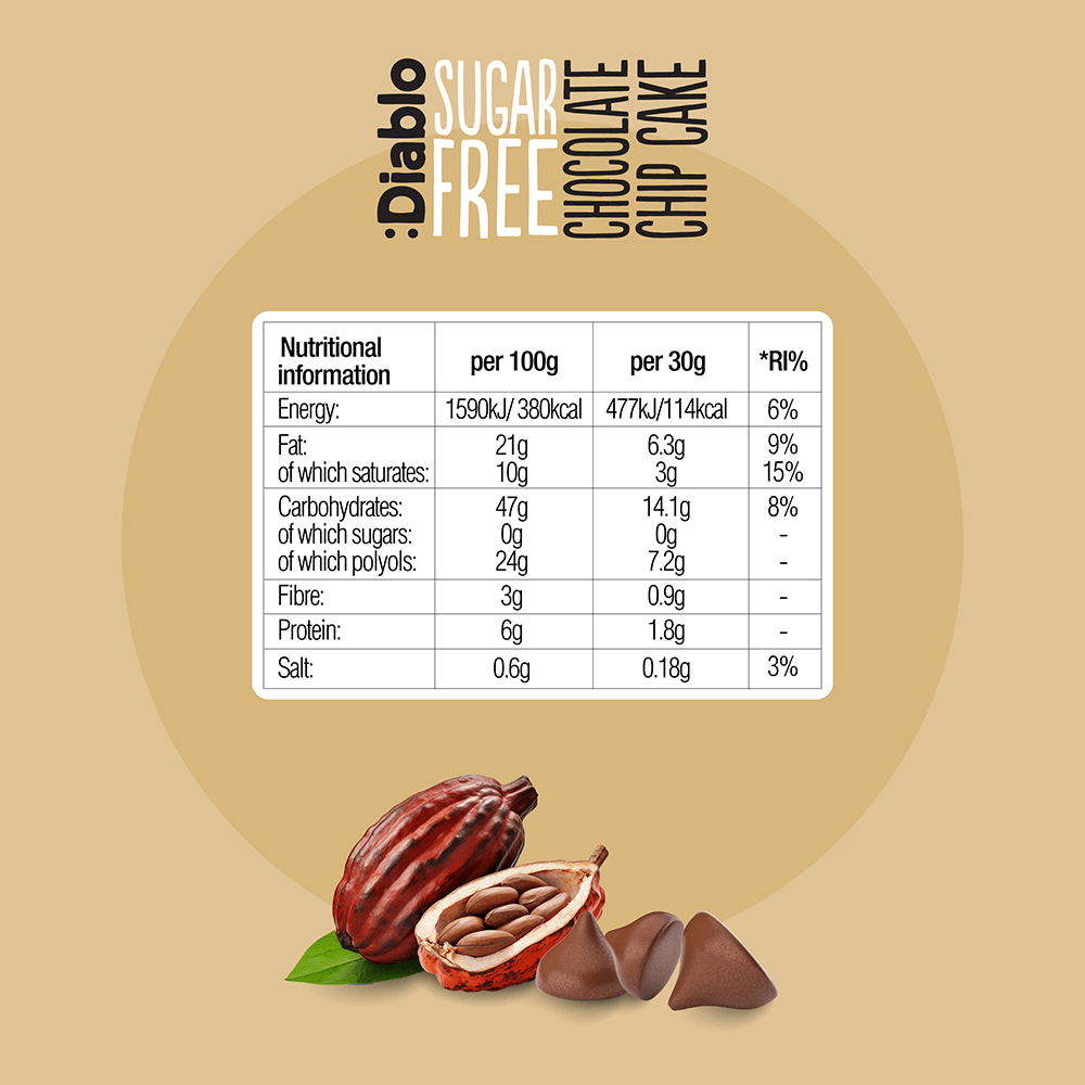 Diablo Sugar Free Chocolate Chip Cake - 200g.