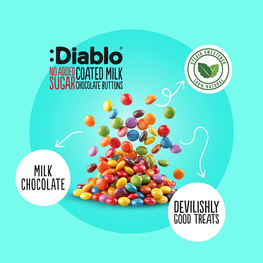Diablo Coated Milk Chocolate Buttons - 40g. (No Added Sugar)