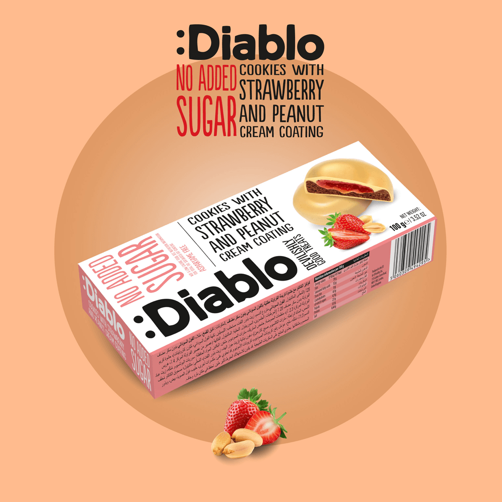 Diablo Strawberry and Peanut Cream Cookies - 100g.