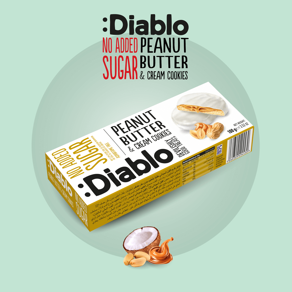 Diablo Peanut Butter and Cream Cookies - 100g. (No Added Sugar) (5/11-26)
